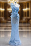 Blue Mermaid One Shoulder Sequins Evening Prom Dress