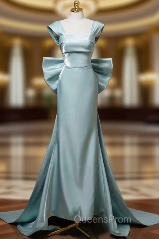 Blue Mermaid Satin Bow Evening Prom Dress Main image