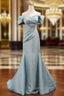 Blue Mermaid Satin Off the Shoulder Pleats Evening Prom Dress