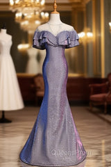 Blue Mermaid Scoop Short Sleeve Beading Evening Prom Dress