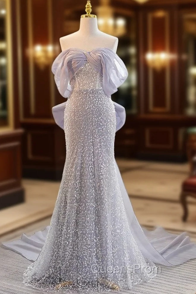 Blue Mermaid Sequins Off the Shoulder Evening Prom Dress