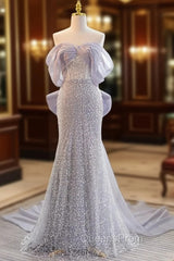 Blue Mermaid Sequins Off the Shoulder Evening Prom Dress