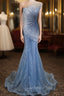 Blue Mermaid Sequins Strapless Evening Prom Dress