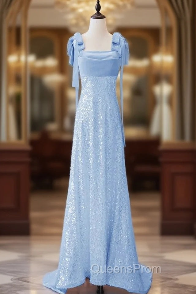 Blue Mermaid Sequins Straps Evening Prom Dress