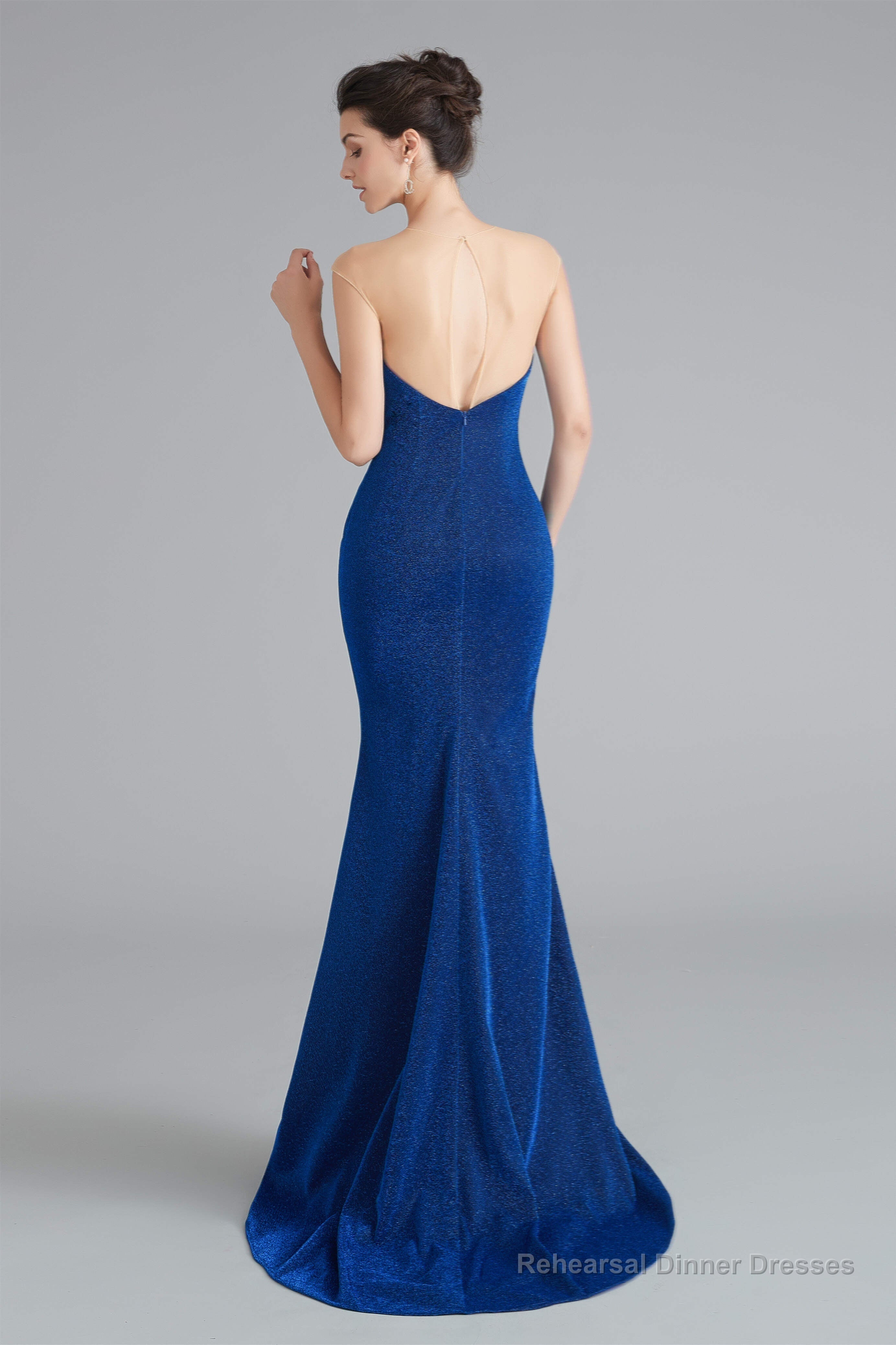 Mermaid Sheer Neck Beaded Sequins Satin Prom Dresses