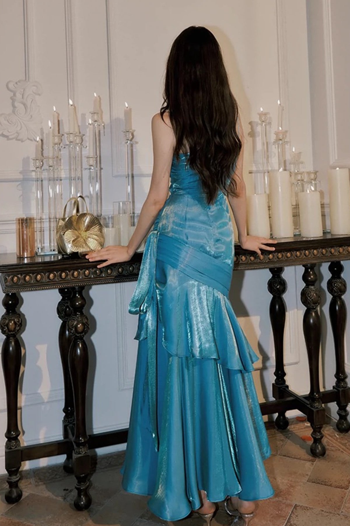 Blue Mermaid Straps Long Sweetheart Classy Prom Dress, Blue Party Dress Classy Dress Secondary image