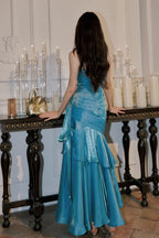 Blue Mermaid Straps Long Sweetheart Classy Prom Dress, Blue Party Dress Classy Dress