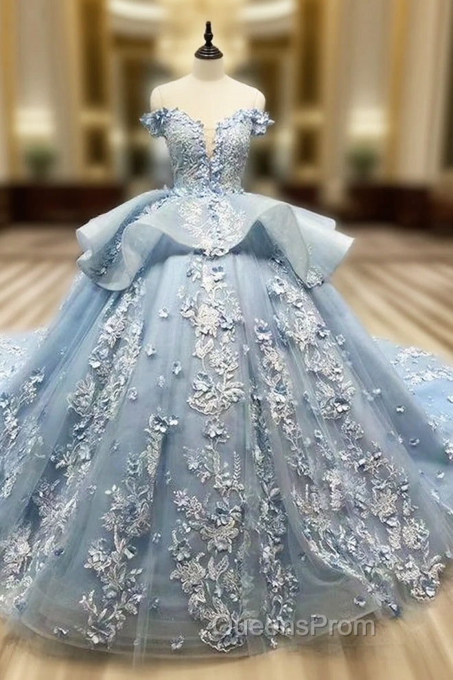 Blue Off Shoulder Ball Gown Evening Prom Dress Sweet 16th Dress Main image