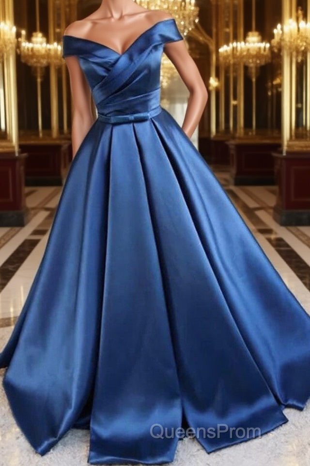 Blue Off Shoulder Satin Long Evening Prom Dress, Off Shoulder Blue Formal Dress, Ball Gown, Evening Dress Main image
