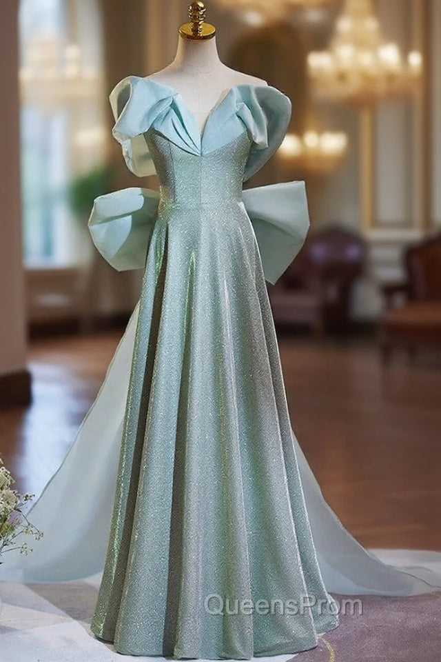 Blue Off the Shoulder Bow Evening Prom Dress Main image