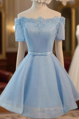 Blue Off The Shoulder Homecoming Dress