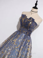 Blue Ombre Long Lace Evening Prom Dress, Blue Long Lace Tulle Evening Dress