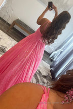 Blue One Shoulder A Line Sequins Prom Dress