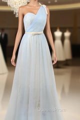 Blue One Shoulder Tulle With Bow Bridesmaid Dress