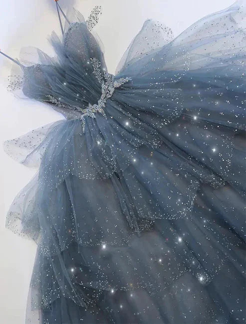 Blue Gorgeous Shiny Elegant Applique Long Tulle Ball Gown Evening Gown Graduation Dress Secondary image