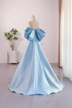 Blue Satin A-line Long Party Dress, Blue Satin Long Evening Dress Evening Prom Dress