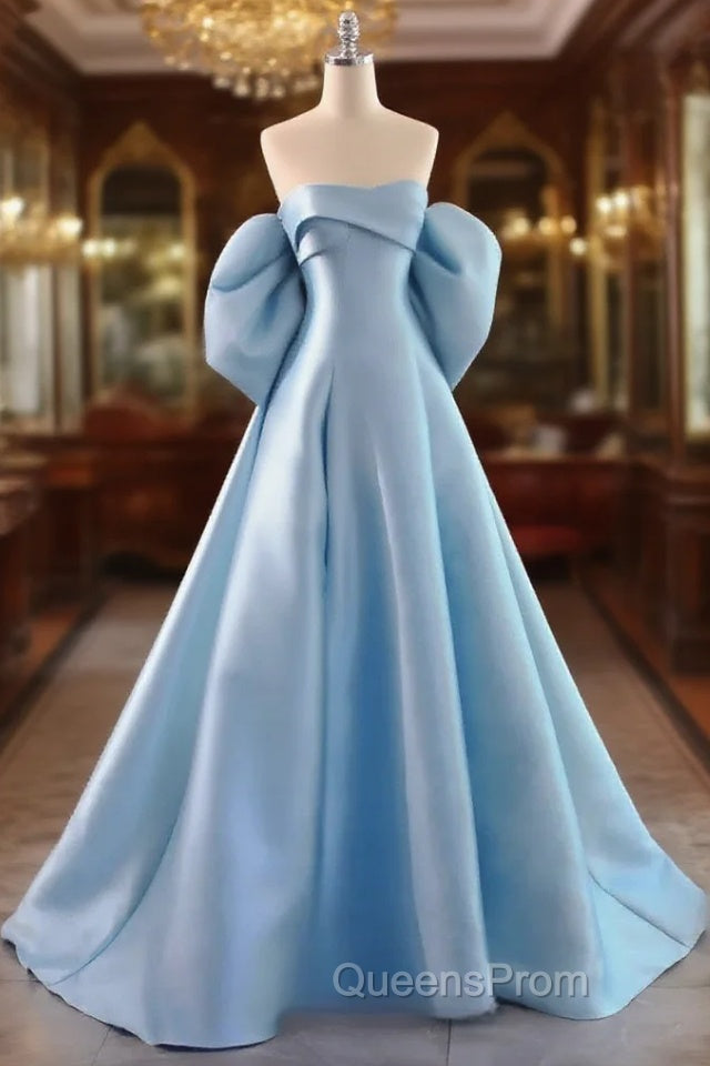 Blue Satin A-line Long Party Dress, Blue Satin Long Evening Dress Evening Prom Dress Main image