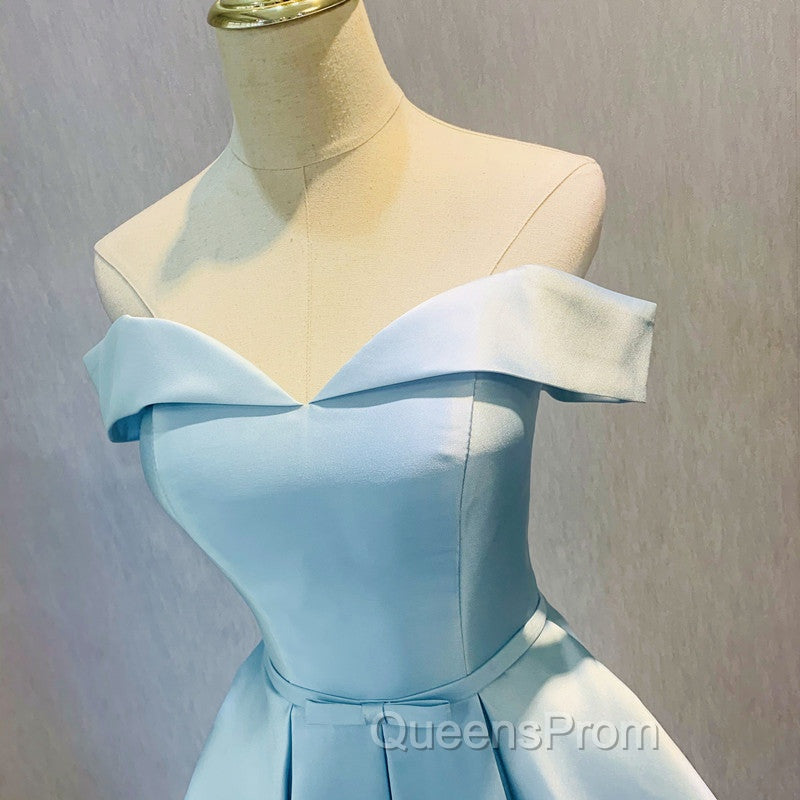 Blue Satin Cute Short Homecoming Dress, Off Shoulder Party Dress Secondary image