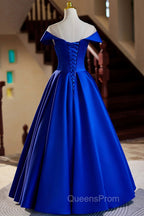 Blue Satin Floor Length Evening Prom Dress, Elegant A-Line Evening Party Dress