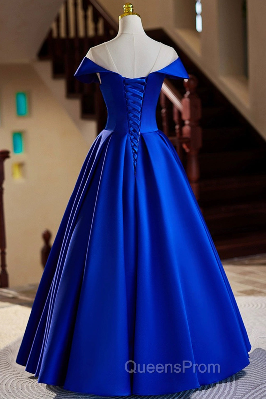 Blue Satin Floor Length Evening Prom Dress, Elegant A-Line Evening Party Dress