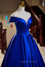 Blue Satin Floor Length Evening Prom Dress, Elegant A-Line Evening Party Dress