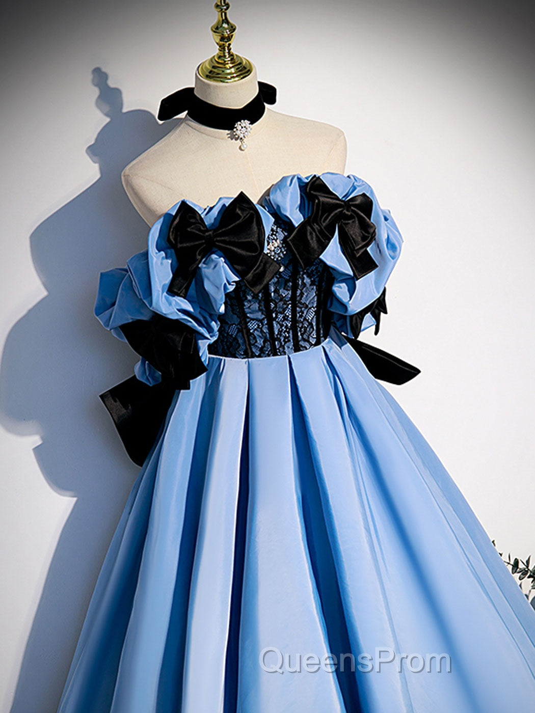 Blue satin lace long Evening Prom Dress blue satin evening Dress Secondary image