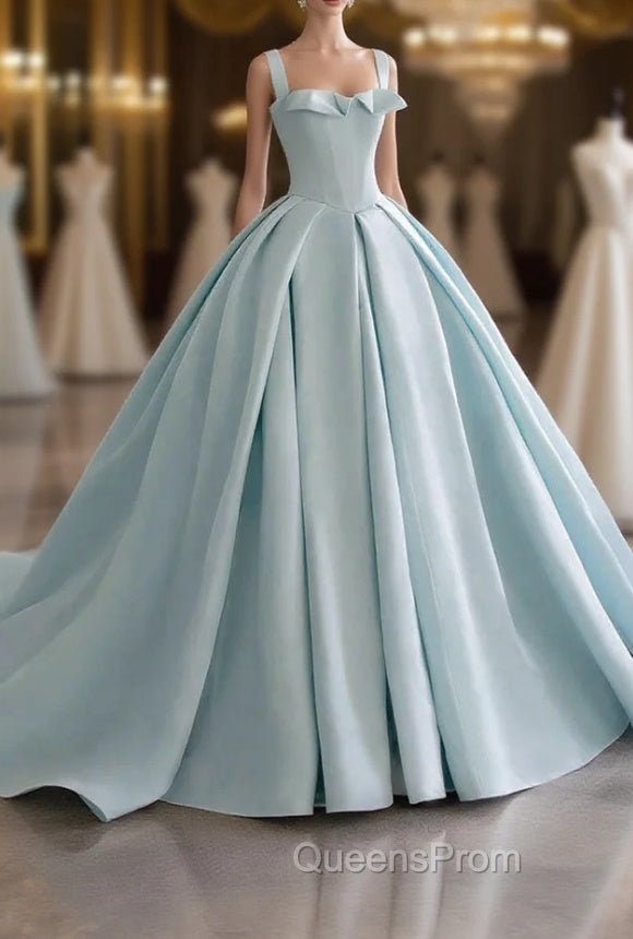 Blue Satin Long A-Line Evening Dress, Blue Evening Prom Evening Dress Main image