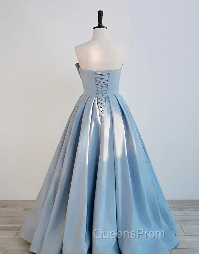 Blue Satin Long A-line Party Dress Evening Prom Dress Blue Floor Length Evening Dress Evening Prom Dress shops Secondary image