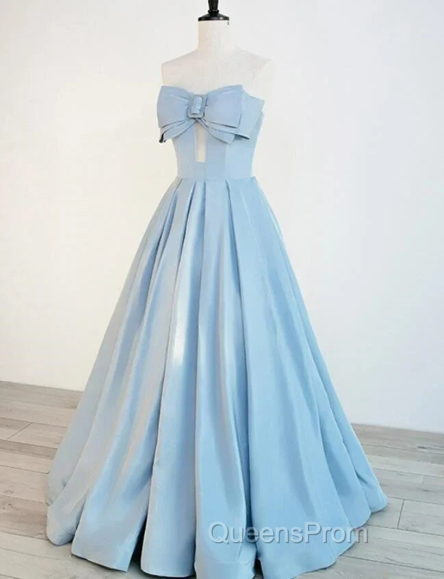 Blue Satin Long A-line Party Dress Evening Prom Dress Blue Floor Length Evening Dress Evening Prom Dress shops