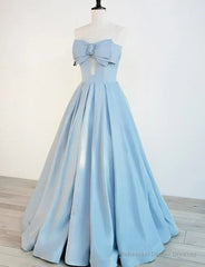 Blue Satin Long A-line Party Dress Prom Dress Blue Floor Length Evening Dress prom dresses shops