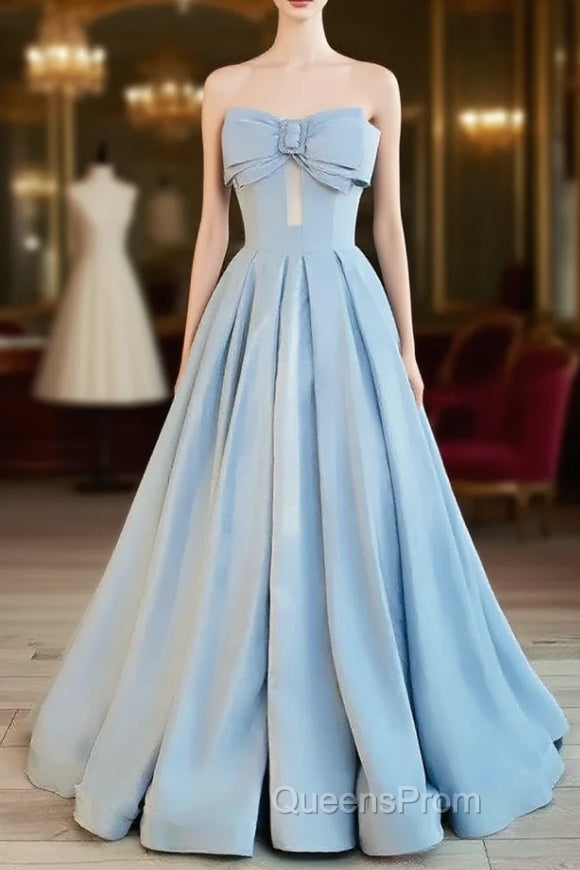 Blue Satin Long A-line Party Dress Evening Prom Dress Blue Floor Length Evening Dress Evening Prom Dress shops Main image