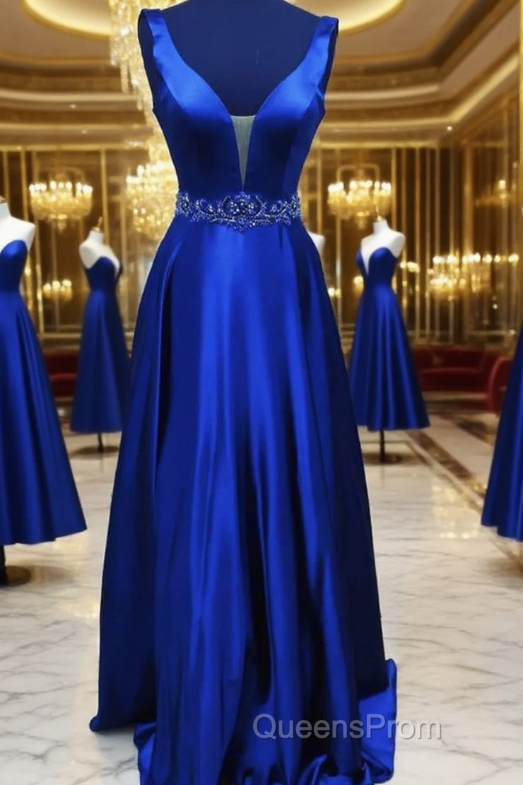 Blue Satin Long A Line Evening Prom Dress Evening Dress Main image