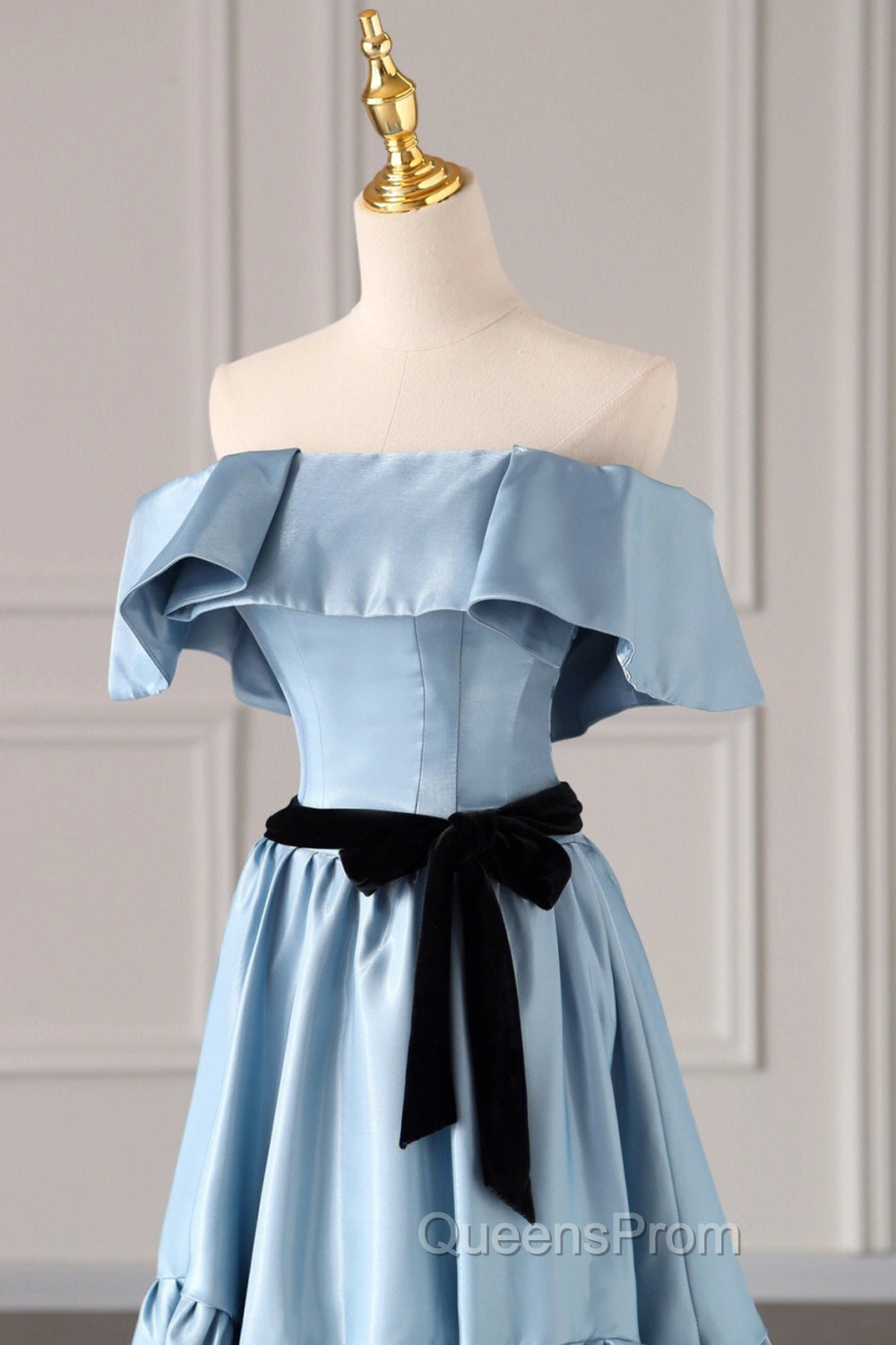 Blue Satin Long Evening Dress, Simple A-Line Strapless Evening Prom Dress Secondary image