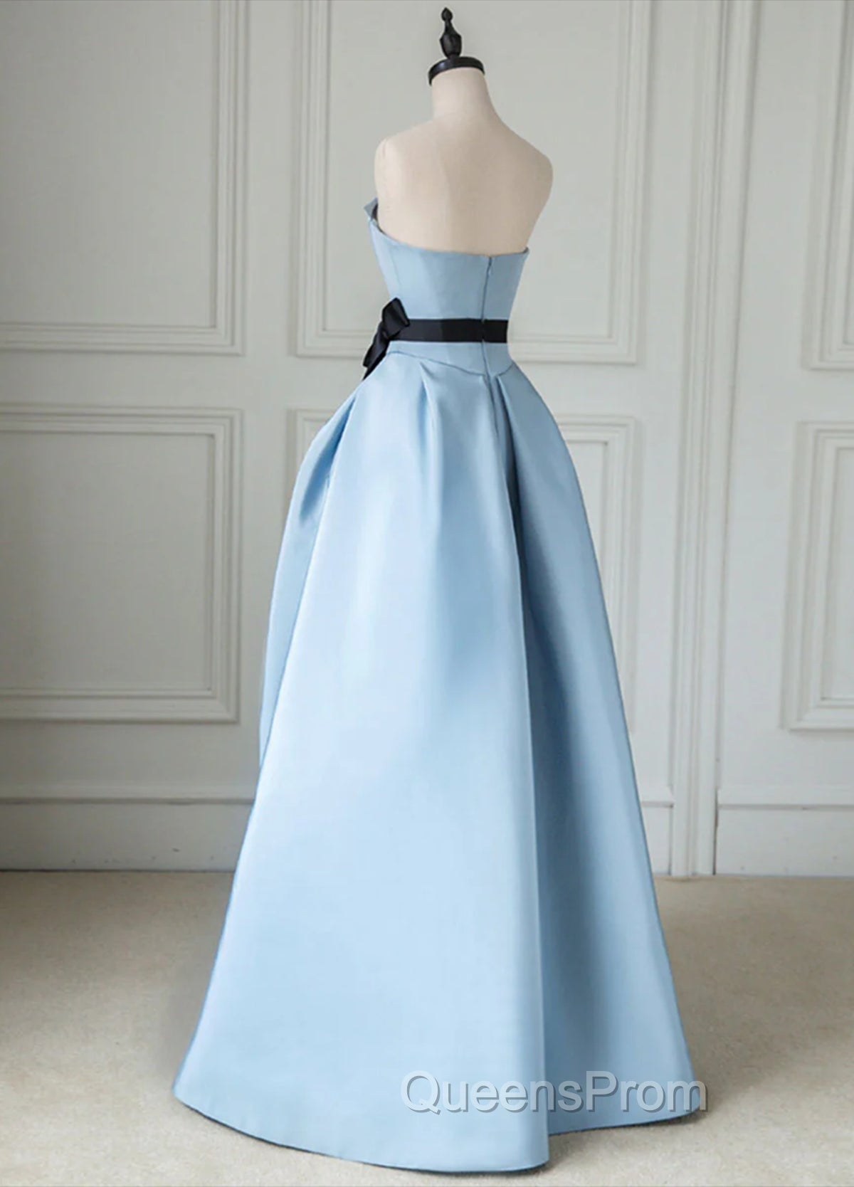 Blue Satin Long Party Dress Evening Dress, Blue Satin Evening Prom Dress