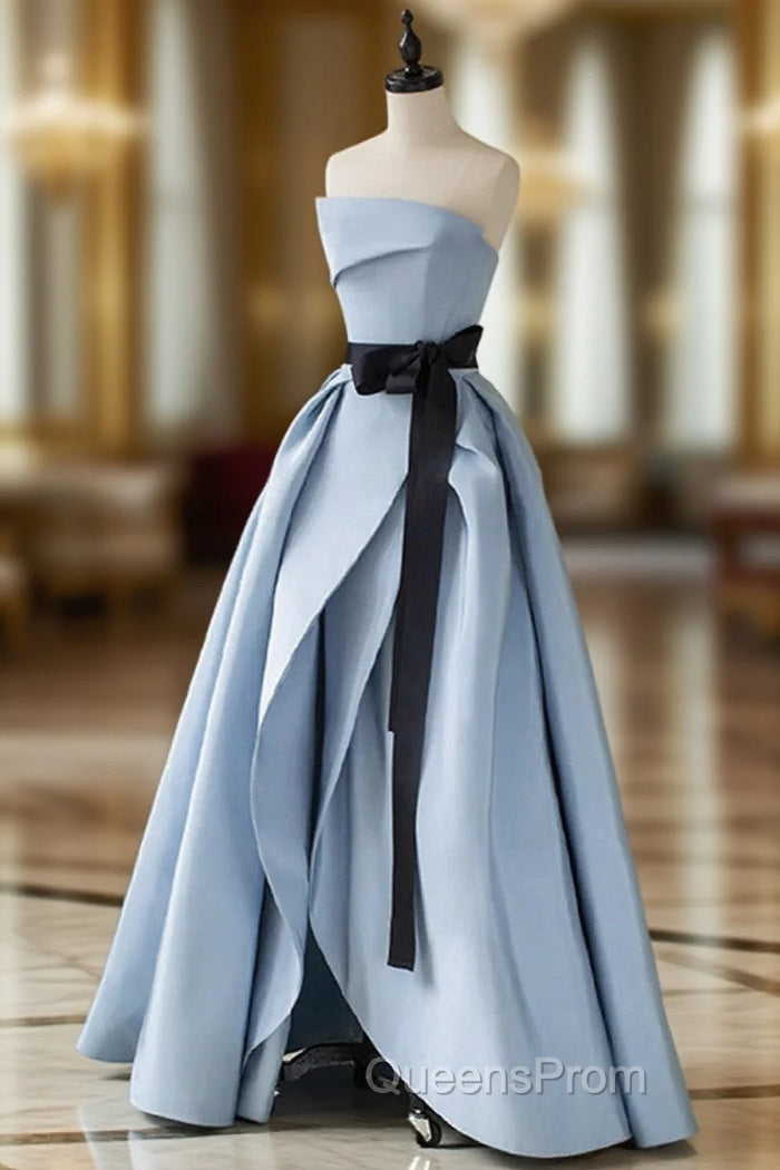 Blue Satin Long Party Dress Evening Dress, Blue Satin Evening Prom Dress Main image