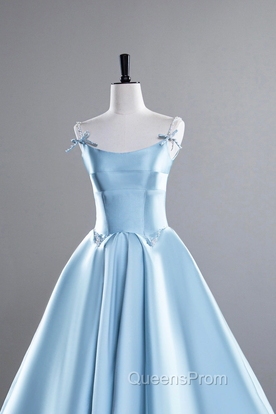 Blue Satin Long Evening Prom Dress, A-Line Spaghetti Strap Evening Party Dress Secondary image