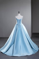Blue Satin Long Evening Prom Dress, A-Line Spaghetti Strap Evening Party Dress