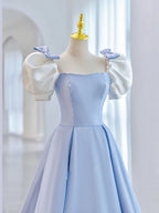 Blue Satin Long Classy Prom Dress, Blue Classy Prom Dress
