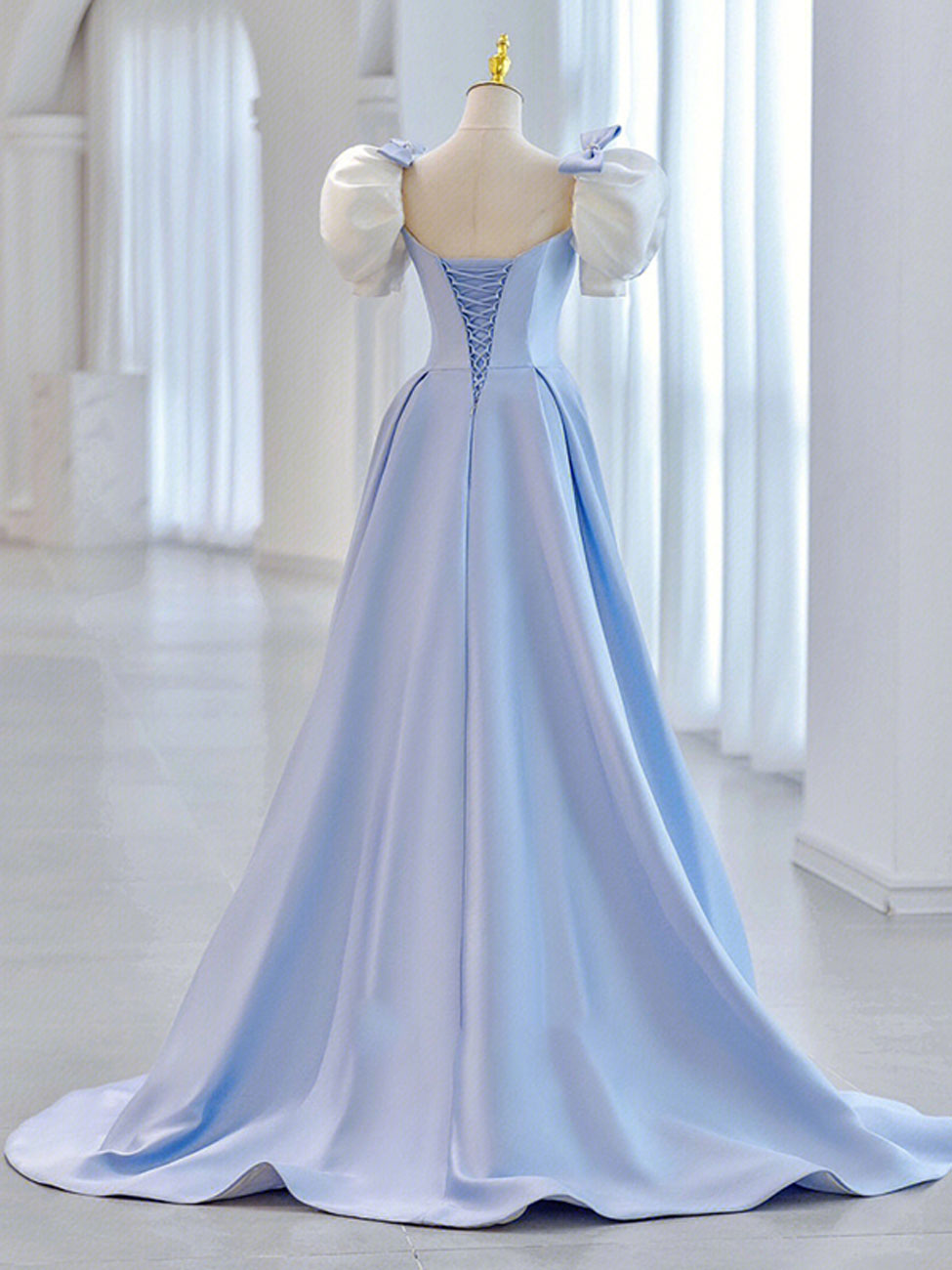 Blue Satin Long Classy Prom Dress, Blue Classy Prom Dress
