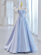 Blue Satin Long Classy Prom Dress, Blue Classy Prom Dress