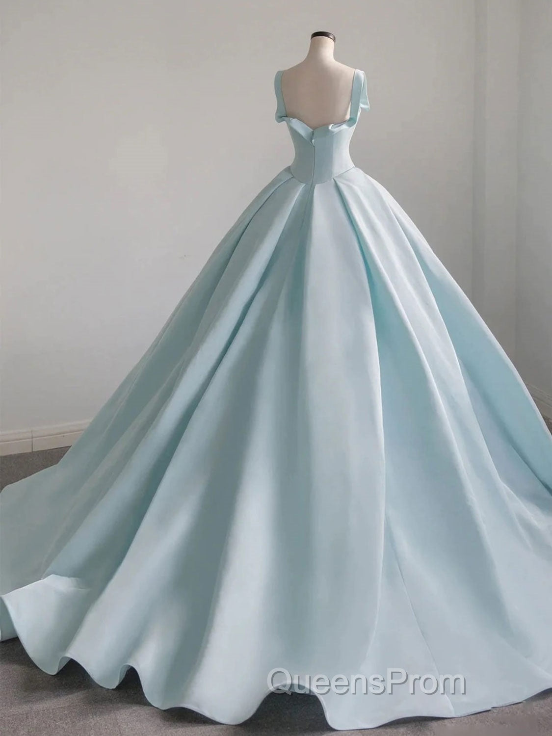 Blue Satin Long Evening Prom Dress, Blue Satin Formal Dress Secondary image