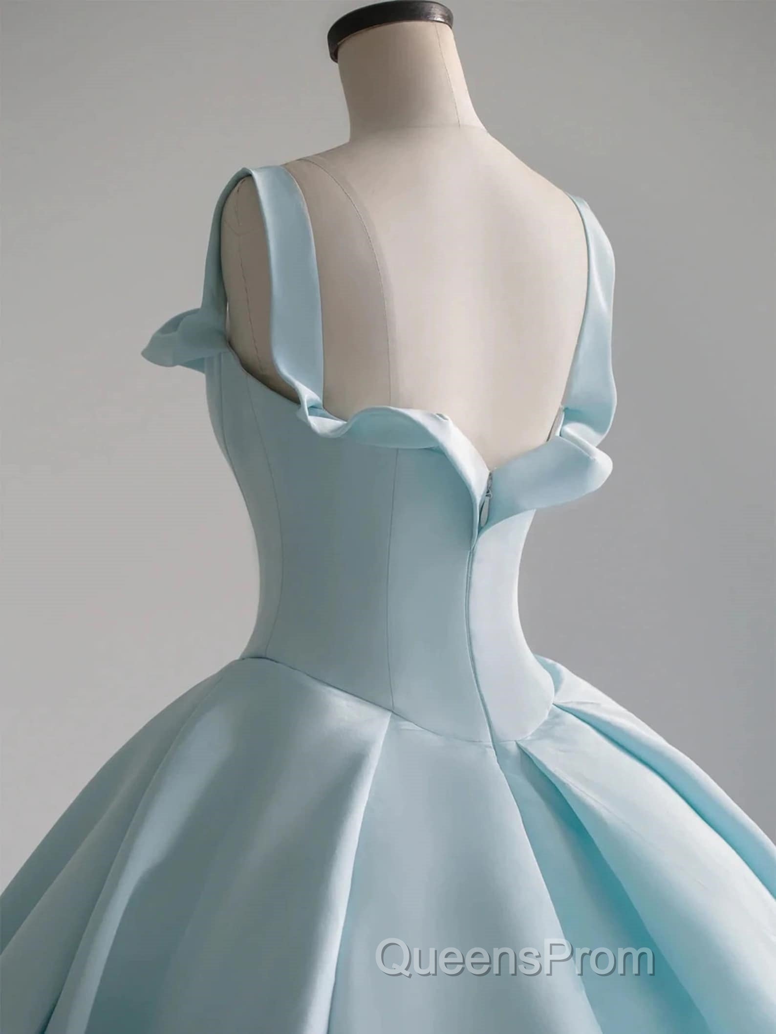 Blue Satin Long Evening Prom Dress, Blue Satin Formal Dress
