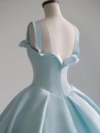 Blue Satin Long Classy Prom Dress, Blue Sweet 16 Dress