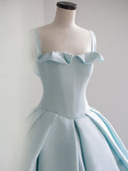 Blue Satin Long Classy Prom Dress, Blue Sweet 16 Dress