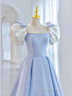 Blue Satin Long Evening Prom Dress, Blue Formal Graduation Dress