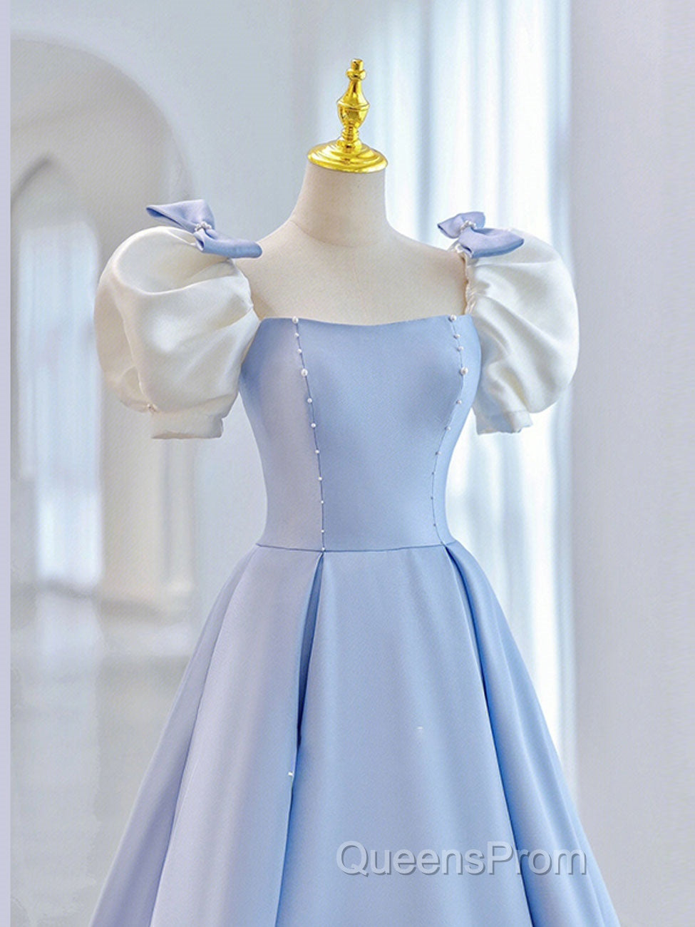 Blue Satin Long Evening Prom Dress, Blue Formal Graduation Dress