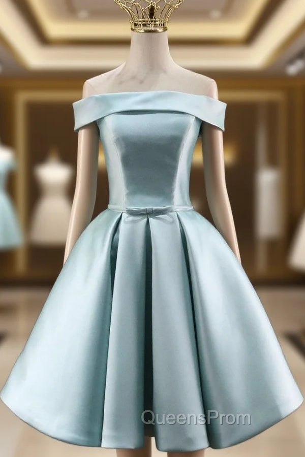 Blue Satin Off the Shoulder Homecoming Dress Main image