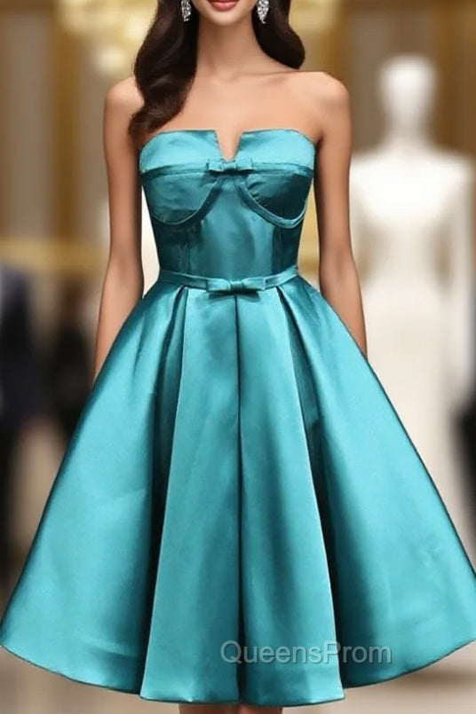 Blue Satin Strapless Bow Homecoming Dress Main image