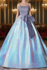 Blue Satin Straps Beading Quinceanera Dress