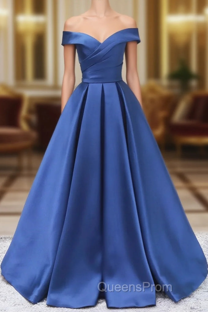 Blue Satin Sweetheart Long Wedding Party Dress Blue Evening Dress Evening Prom Dress shops Main image